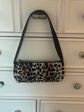 Black Sequin Leopard-Print Shoulder Bag